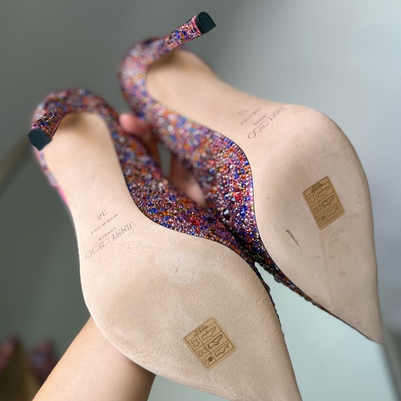 New JIMMY CHOO Cass 110 Clear Plexi Mini Multi Rainbow Crystal Pumps $2,495 39 - Picture 13 of 14